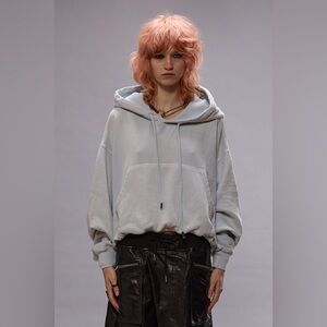 R13 BALLOON POPOVER HOODIE/Light Blue Cropped Hoodie/ Size M